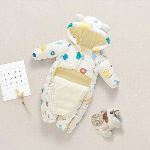 Newborn Baby Boy Winter Clothes Romper Girls Cartoon With Hooded Long Sleeve Velvet Thicken Home Wear Sleeping Clothes Pajamas