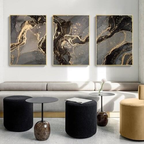 Golden Black Abstract Line Canvas Poster Marble Luxury Print Modern Home Decor Wall Art Painting Wall Pictures for Living Room