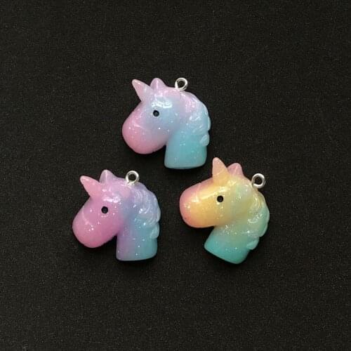 10pcs 32mm*25mm Cute Multicolor Resin Flatback Unicorn charms For Necklace Keychain Pendant DIY Making Accessories