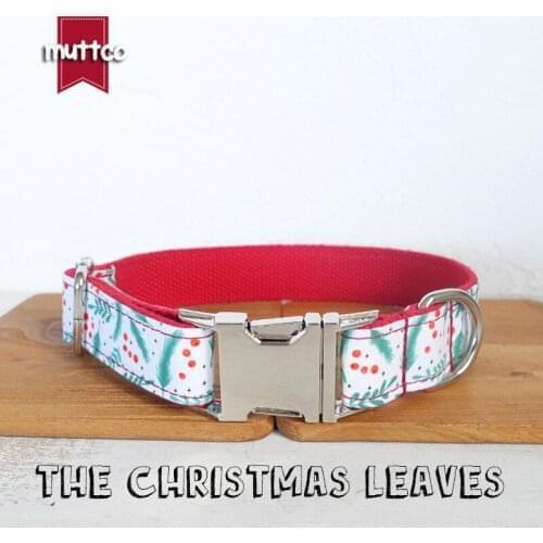 10pcs/lot MUTTCO retailing self-design dog collar THE CHRISTMAS LEAVES handmade poly satin and nylon 5 sizes dog collar UDC096