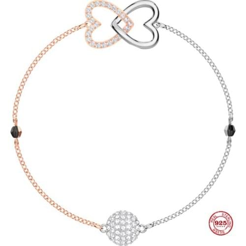 2020 Fashion Charm Pure 925 Silver Original 1:1 Copy, Romantic Double Love Fashion Fashion Bracelet Female Luxury Jewelry Gifts