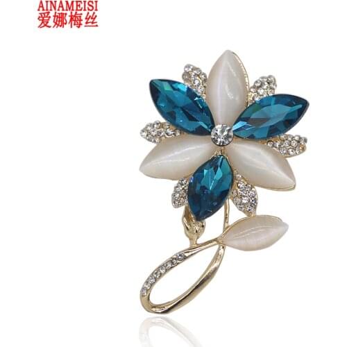 AINAMEISI Crystal Flower Brooches For Women Simple Design Fashion Jewelry Wedding Pin And Brooch Bijouterie Broches Gift