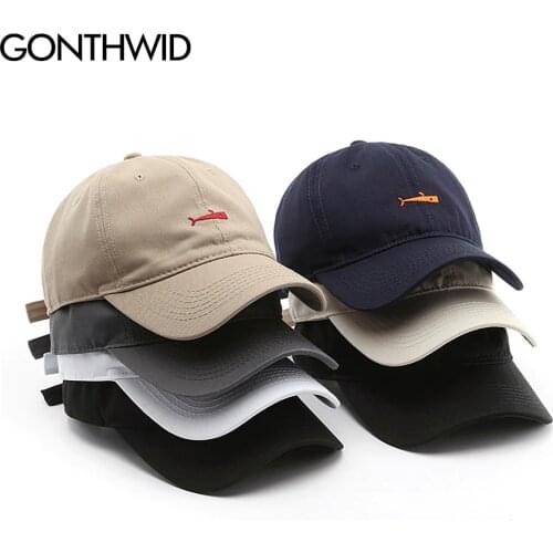 GONTHWID Embroidered Fish Adjustable Baseball Caps Casual Solid Color Cotton Curved Sun Visor Hats Men Women Fashion Sun Hat
