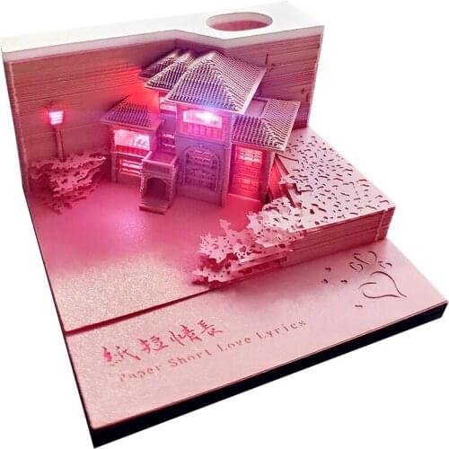 160 sheets notepad cubes 3D Memo Pad Pink loving home Creative Sticky note cube holder Bookmarks Valentines Day Birthday Gift