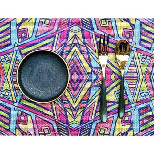 Bohemian Table Mat Non-Slip Reusable Geometric Pattern Placemat Boho Dining Mat Bottle Cup Accessories Tableware