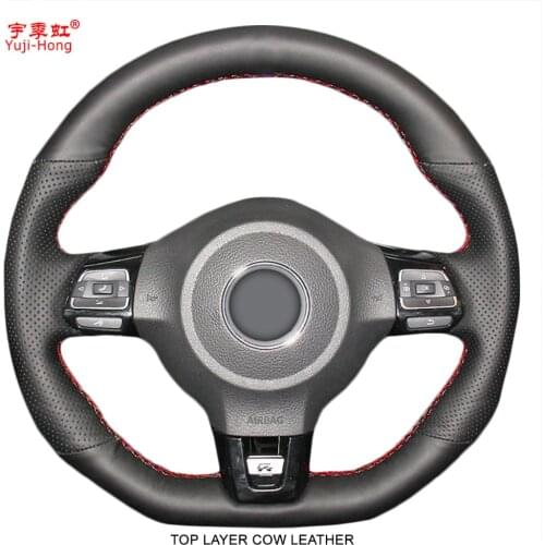 Yuji-Hong Genuine Cow Leather Car Steering Wheel Covers Case for VW Golf 6 GTI MK6 VW Polo GTI Scirocco R Passat CC R-Line 2010