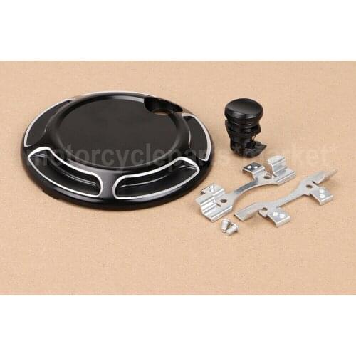 Black Motorcycle Accessory CNC Cut Gas Tanks Cover Push Button Fuel Door Latch Kit For Harley Touring Models 1992-2007