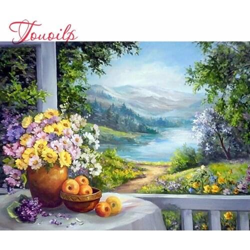 Peinture bricolage point de croix rond 5D | Peinture au diamant, mosaïque sur paysage rond carré, fleurs paysage, broderie