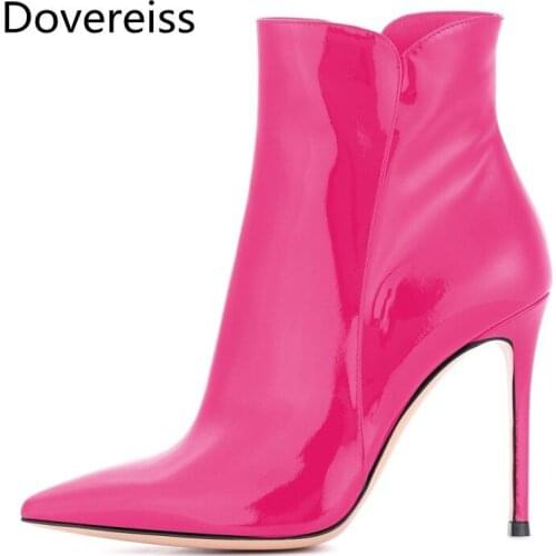 Dovereiss Fashion Womens Shoes Winter new Pointed Toe Stilettos Heels Sexy Elegant red Concise Mature Short boots big size 45