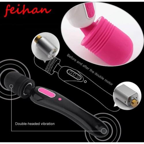 FEIHAN Dual-motor 10 Speeds USB charging Heating Vibrator Sex Toys For Women Powerful AV Magic Wand Massager Sex Vibrators