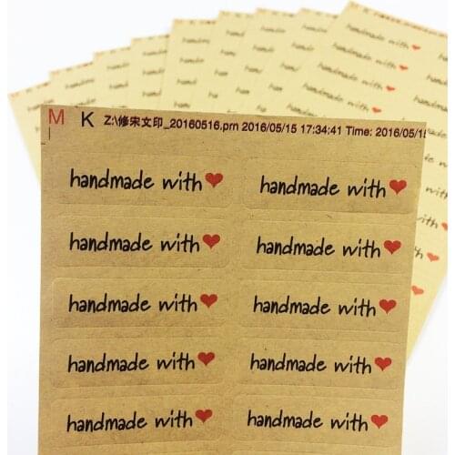 100pcs/pack Hand Made With Red Love Leather Color Aesthetic Packaging Sealing Label Stickers
