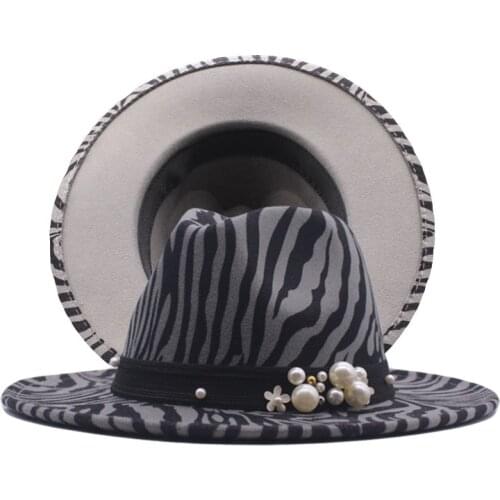 2021 New Men Women Felt Wool Hat Animal Print Jazz Fedora Autumn Winter Striped Pearl Accessories Hat