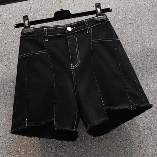 Black Stretch Denim Wide-Legged Plus Size 5Xl Large Fashion Zevity Basic High Waist Summer WomenS Casual Clothing Shorts 2021