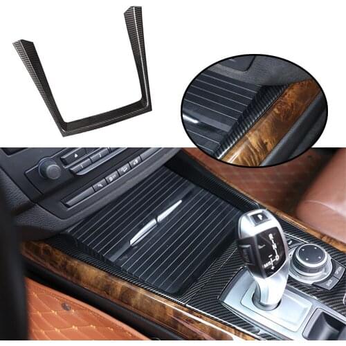 JEAZEA Carbon Fiber ABS Center Console Water Cup Holder Frame Decoration Cover Trim For BMW X5 2008 2009 2010 2011 2012 2013