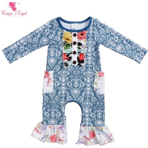 Kaiya Angel 2018 Hot Wholesale Toddlers Girls Boys Clothes Floral Fashion Print with Pockets Newborn Baby Costumes Romper