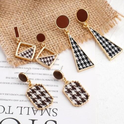 Lifefontier Korean Vintage Black White Plaid Cloth Geometric Drop Earrings Lattice Fabric Statement Earring Trendy Jewelry