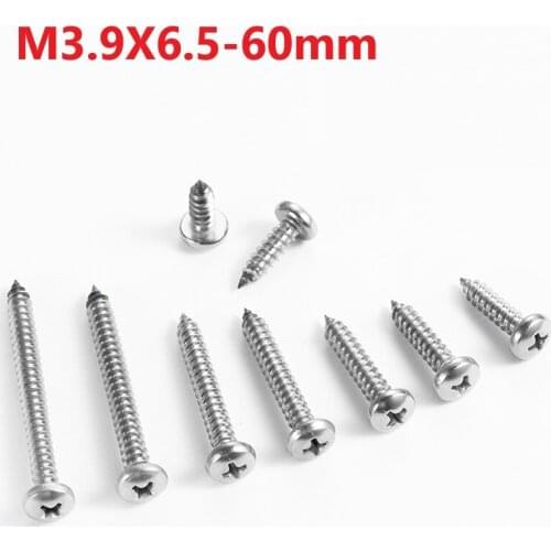 M3.9 304 Stainless Steel Cross Recessed Pan Head Self Tapping Screws 3.9mmx6.5 9.5 40 45 50 55 60mm Extend Self Tapping Screws