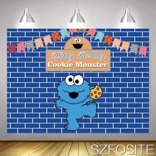 Cute Eat Biscuits Little Monster Dance Blue Backdrop Baby Birthday Party Table Decoration Photograph Photo Kid Custom Background