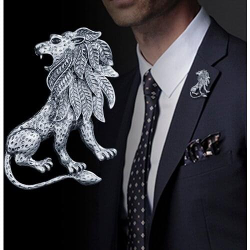 Vintage Ancient Gold Sliver Lion Brooches Forest King Men Brooch Pins Domineering Roar Lion Shirt Suit Accessories Mens Gifts