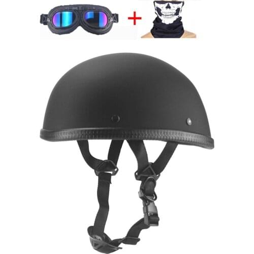 Motorcycle German Half Face Helmet Chopper Cruiser Biker Scooter Half Helmet Skull Cap Hat Chopper Bobber Biker With Scarf