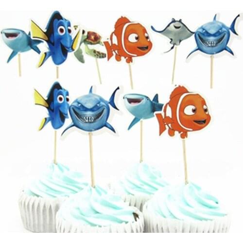 New arrival 24pcs Disney Cute Finding Nemo Fish Cars Design Cartoon Paper Cupcake Topper for Birthday Wedding Party Supplies