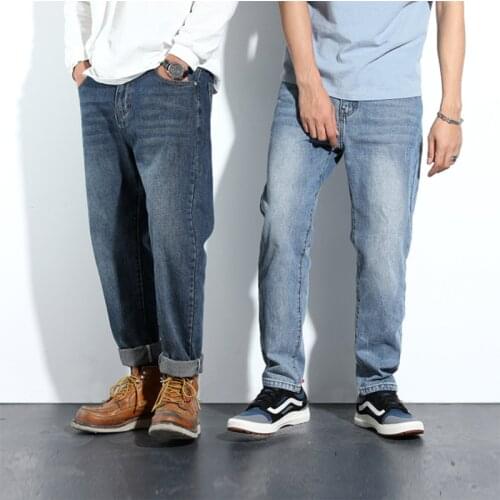 New Fashion Men Jeans Loose Straight Oversize Large Casual Solid Color Denim Wide-Leg Pants