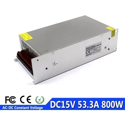 Single Output DC15V 53.3A 800W Power Supply Switching Driver Transformer 110V 220V AC to DC 15V SMPS For Led CNC Machine CCTV