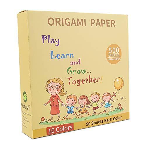 Gnatural 24lb 10 x 10inch Origami Paper, 500 sheets 10 Colored Handmade Folding Paper, Square Colored Paper for Kids School DIY