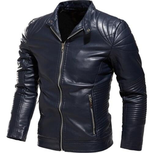 Leather Jacket Men Winter Fleece Motorcycle Jacket Male Casual Windbreaker Mens Clothing Slim Coat Waterproof Biker Jacket Warm