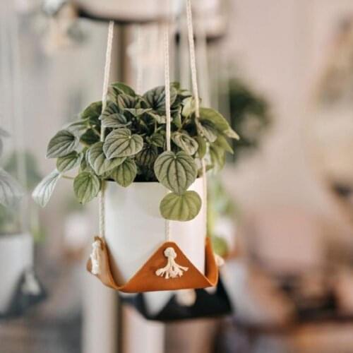 Faux Leather Garden Plant Flower Pot Hanger Wall Home Pouch Basket Balcony Decor