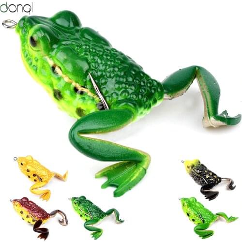 DONQI 1Pcs 6cm 16g Frog Silicone Fishing Lure Artificial Rubber Soft Bait 3D Eyes 5 Colors WithTreble Hook Frog Soft Fish Lure