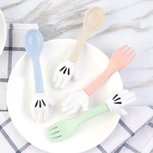 Wheat Straw Cartoon Mouse Hand Kids Cutlery Children Nobtoxic Colorful Material Dinnnerware Set Noodles Fork Soup Scoop 4pcs/set