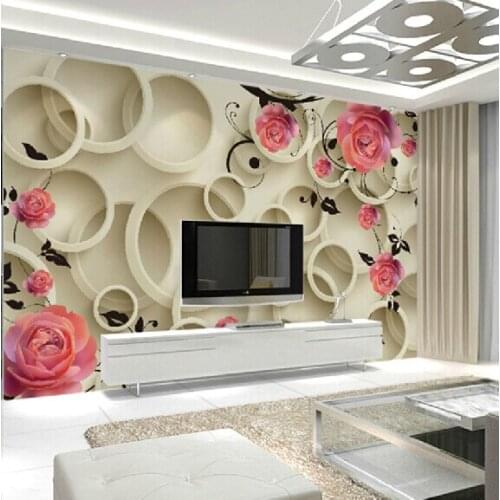 Pink Rose Flower Circle Murals 3d Wall mural Wallpaper for Bedding Room TV Background 3d Wall Photo Mural Wall paper Papel Mural