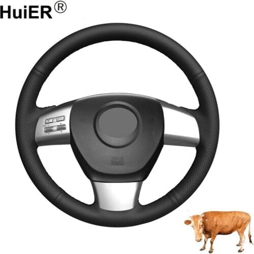 Hand Sewing Car Steering Wheel Cover Black Cow Leather Wrap For Mazda 6 (US) 2009-2010 For Mazda 8 2011- 2015 CX-9 CX9 2007-2009