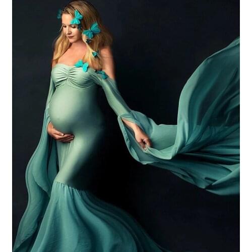 Sexy Shoulderless Pregnant Photography Props Long Dress for Maternity Women Fancy Pregnancy Dress Elegence Maxi Gown Photo Shoot