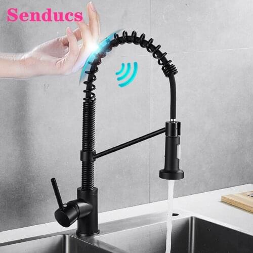 Touch Spring Kitchen Faucets Senducs Black Bronze Pull Down Kitchen Mixer Tap Single Handle Sensor Touch Kitchen Mixer Faucet