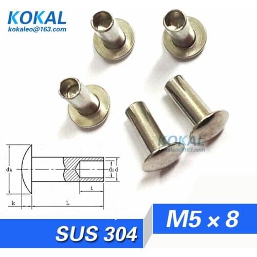 [304-M5*8]100PCS Free Shipping DIY minisize oval head tubular rivet M5*8mm stainless steel rivet