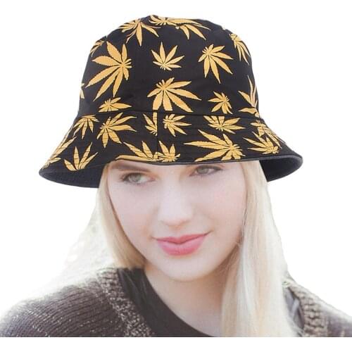 Unisex Couple Cotton Fishing Hat Hip Hop Cap Maple Leaf Panama Bucket Hat Sun Flat Top Fisherman Hats Caps Boonie Gift fashion