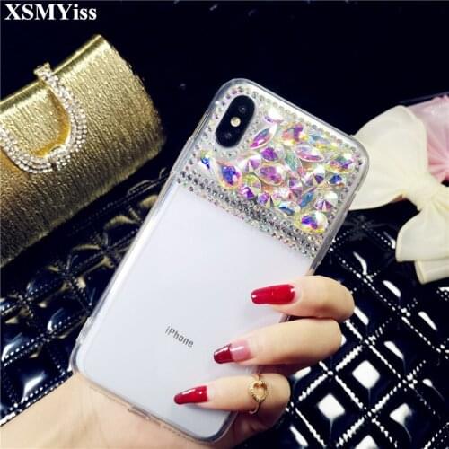 XSMYiss Luxury Bling Crystal Diamond Clear Back Rhinestone Phone Case For Samsung S6 S7 S8 S9 S10 PLUS S10 Lite Note5 8 9