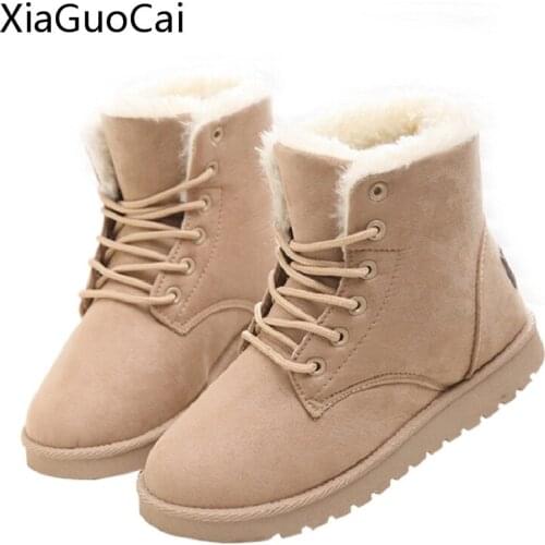 Women Brand Winter Boots Warm Suede Fashion Lace Up Flat Boots High Quality Cheap Women Snow Boots With Fur x708