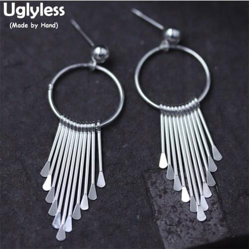 Uglyless S925 Sterling Silver Women Personalized Nails Tassel Dangle Earrings Fashion Ethnic Hollow Round Brincos Bijoux Circles