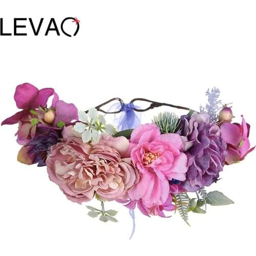 LEVAO Bridal Garland Headpiece Wedding Flower Headband Wreath Hairbands Colors Band Girls Hair Accessories Women Crown Head Hoop