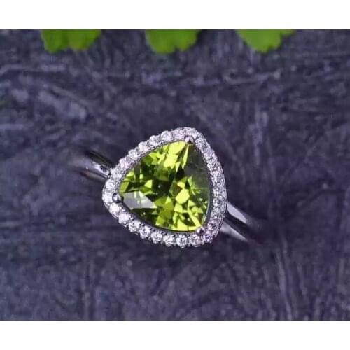 Fashion triangle shape classic green peridot gemstone Ring for women real 925 sterling silver natural gem girl birthday gift