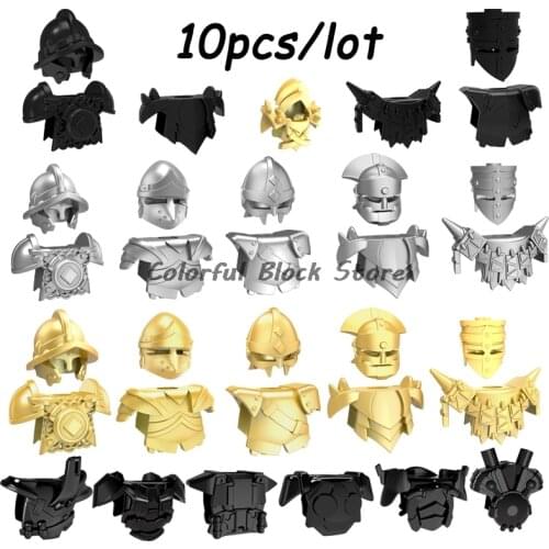 10PCS/LOT Medieval Soldiers Characters Helmets Battle Armor Building Blocks Accessories Black Gray Gold Children Boys Gifts Toys