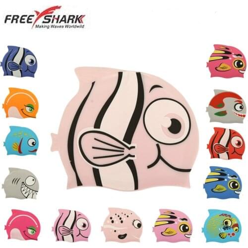 100% Silicone Children Swimming Cap High Quality Childrens Cartoon Protect Ear Swim Cap Cute Boys And Girls Swimming Accessory