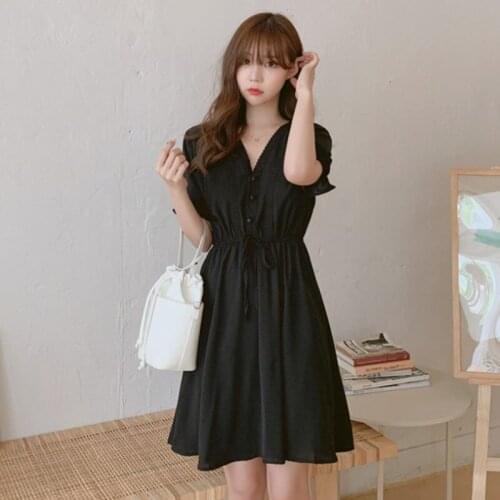 2021 Fashion Sexy V Neck Women Dress Summer Sweet Korean Style Party Casaul Women Clothing Short Sleeve Dress Robe Femme WPY2770