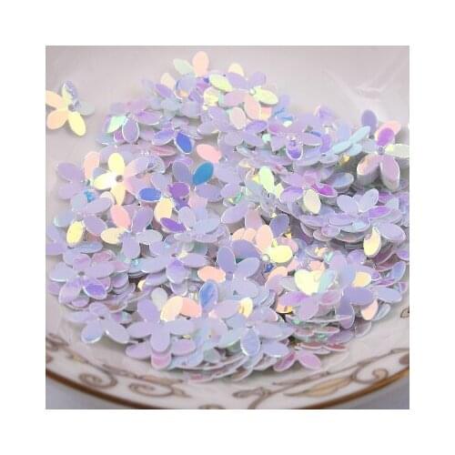 30g/lot PVC Sequins 10mm Flower With 1 Center Hole Plum Blossom Cup Loose Sequins Shining White Spangles