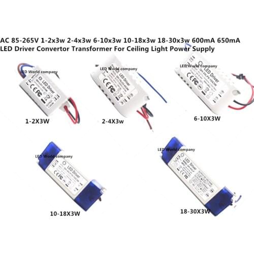 AC 85-265V 1-2x3w 2-4x3w 6-10x3w 10-18x3w 18-30x3w 600mA 650mA LED Driver Convertor Transformer For Ceiling Light Power Supply