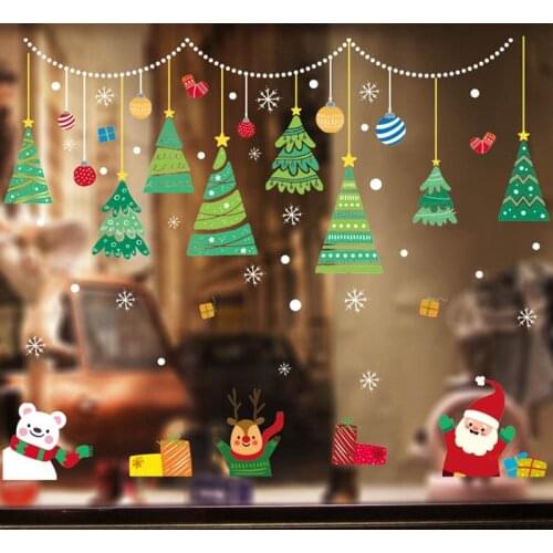 2021 Large Size Merry Christmas Wall Stickers Cartoon Santa Claus Bell Window Room Decoration PVC Vinyl New Year Home Decor