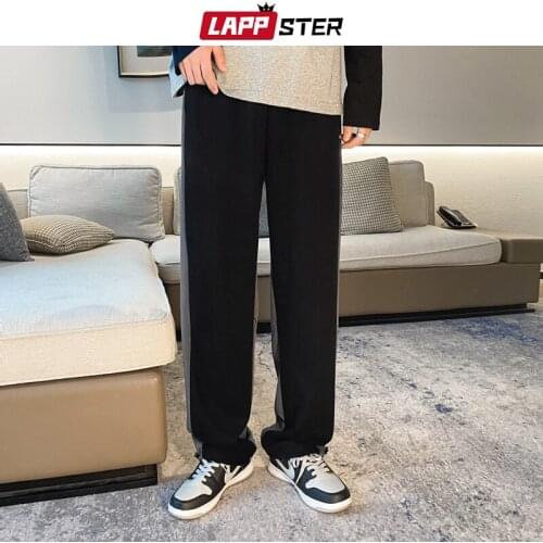 LAPPSTER Men Patchwork Baggy Vintage Sweatpants 2021 Mens Japanese Streetwear Black Causal Joggers Pants Male Kpop Hip Hop Pants